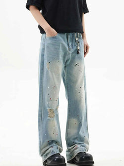 Men's Washed Distressed Bootcut Jeans