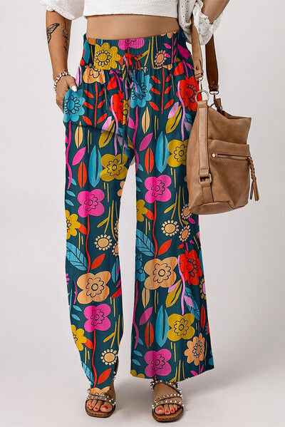 Printed High Waist Wide Leg Pants - Damned Threads
