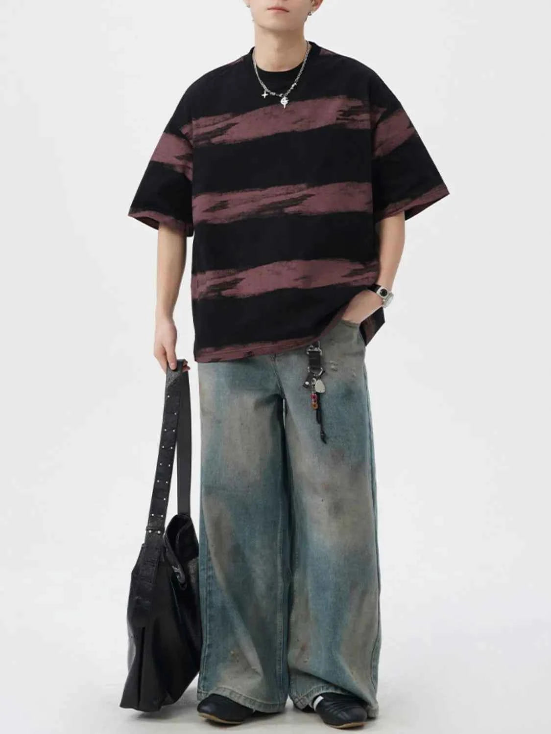 Men's Plus Size Basic style Round Neck Striped T-Shirt