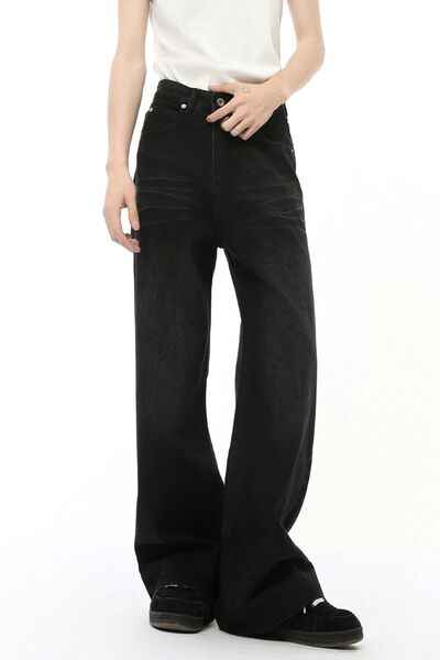 Washed Cat Whisker Straight Leg Jeans - Damned Threads