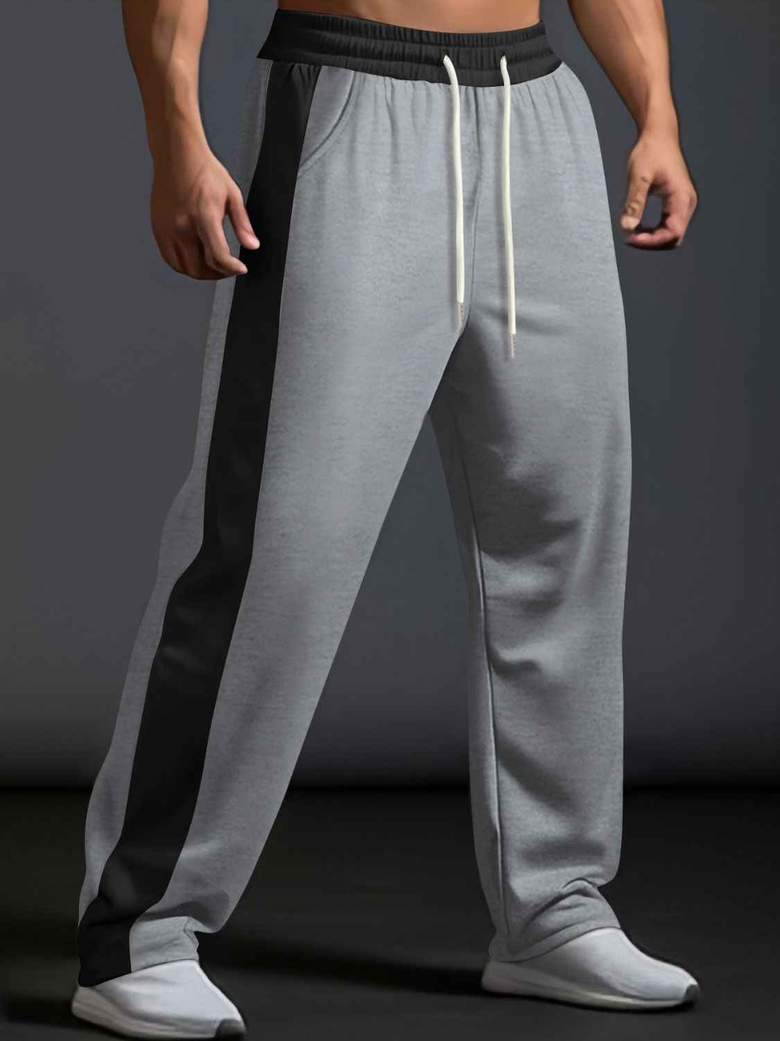 Men's Full Size Drawstring Contrast Wide Leg Pants Plus Size - Damned Threads