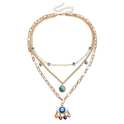 18K Gold Multi-Layer Chain With Devil's Eye AKA (Evil Eye) - Wards Off Evil - Damned Threads
