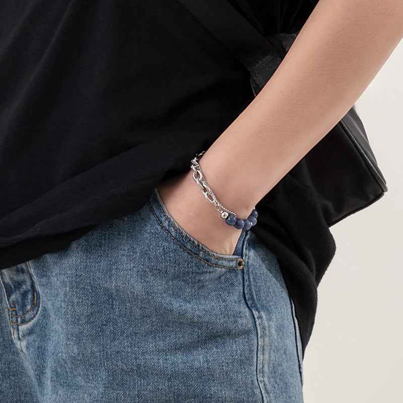 Exquisite Double-Layer Chain Bracelet With Blue Accent - Damned Threads