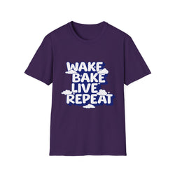 Wake Bake Live Repeat - Unisex T-Shirt (Front) - Damned Threads