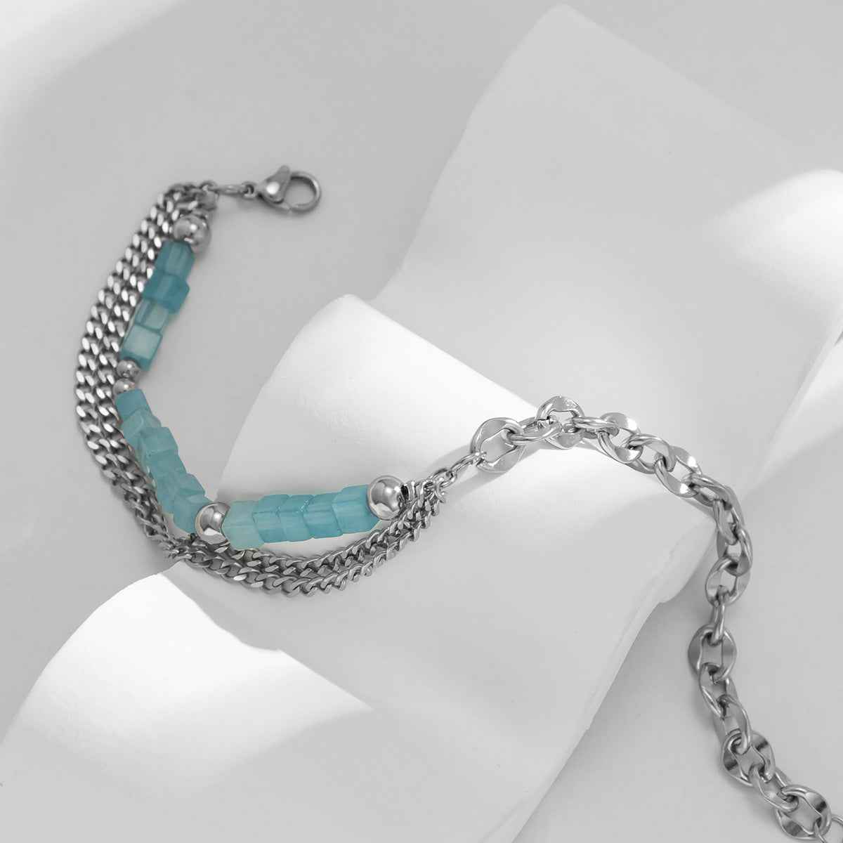 Square Sky-Blue Crystal Double-Layer Bracelet - Damned Threads