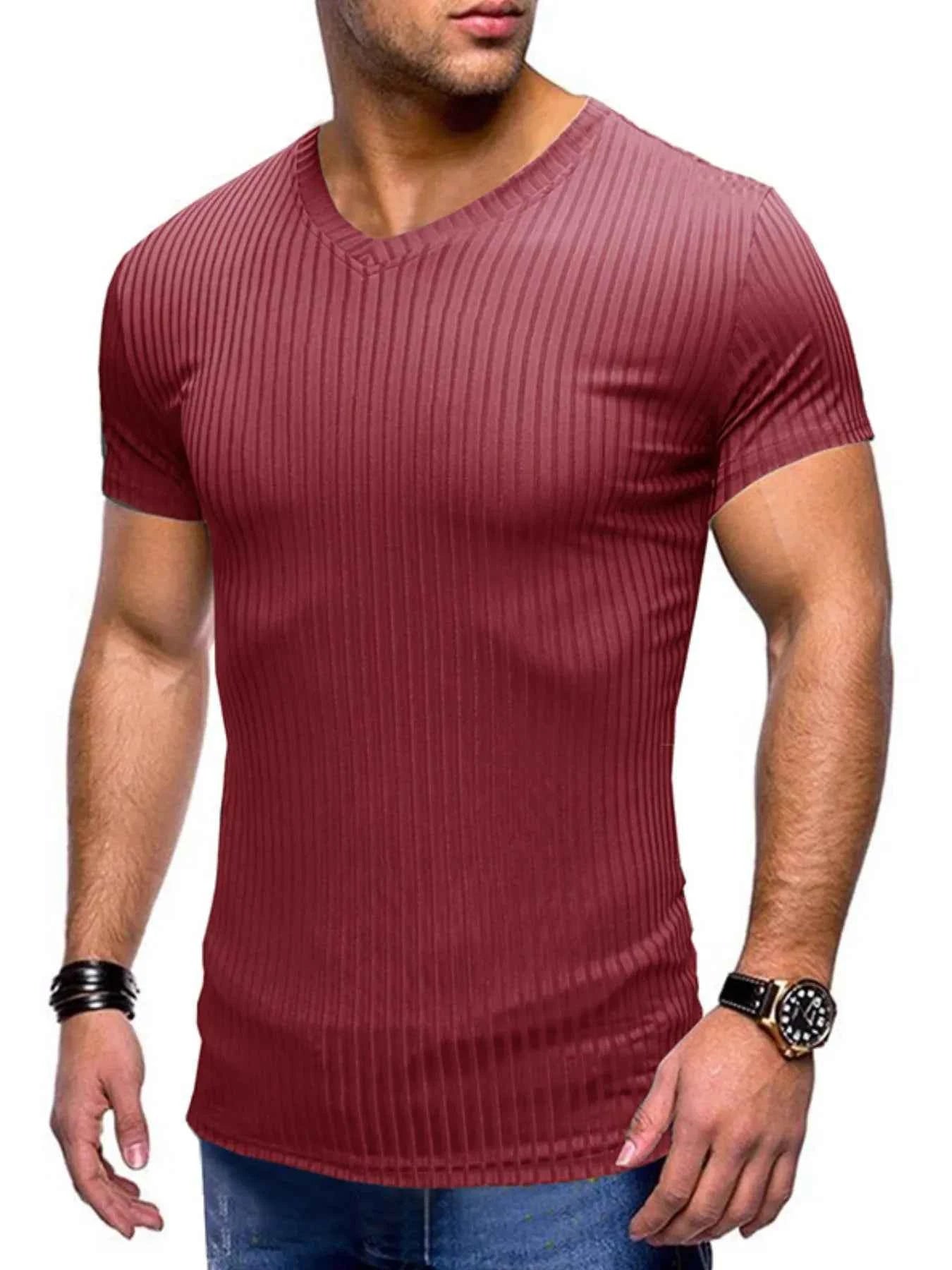 Men's Ribbed Short Sleeve Slim Fit T-Shirt