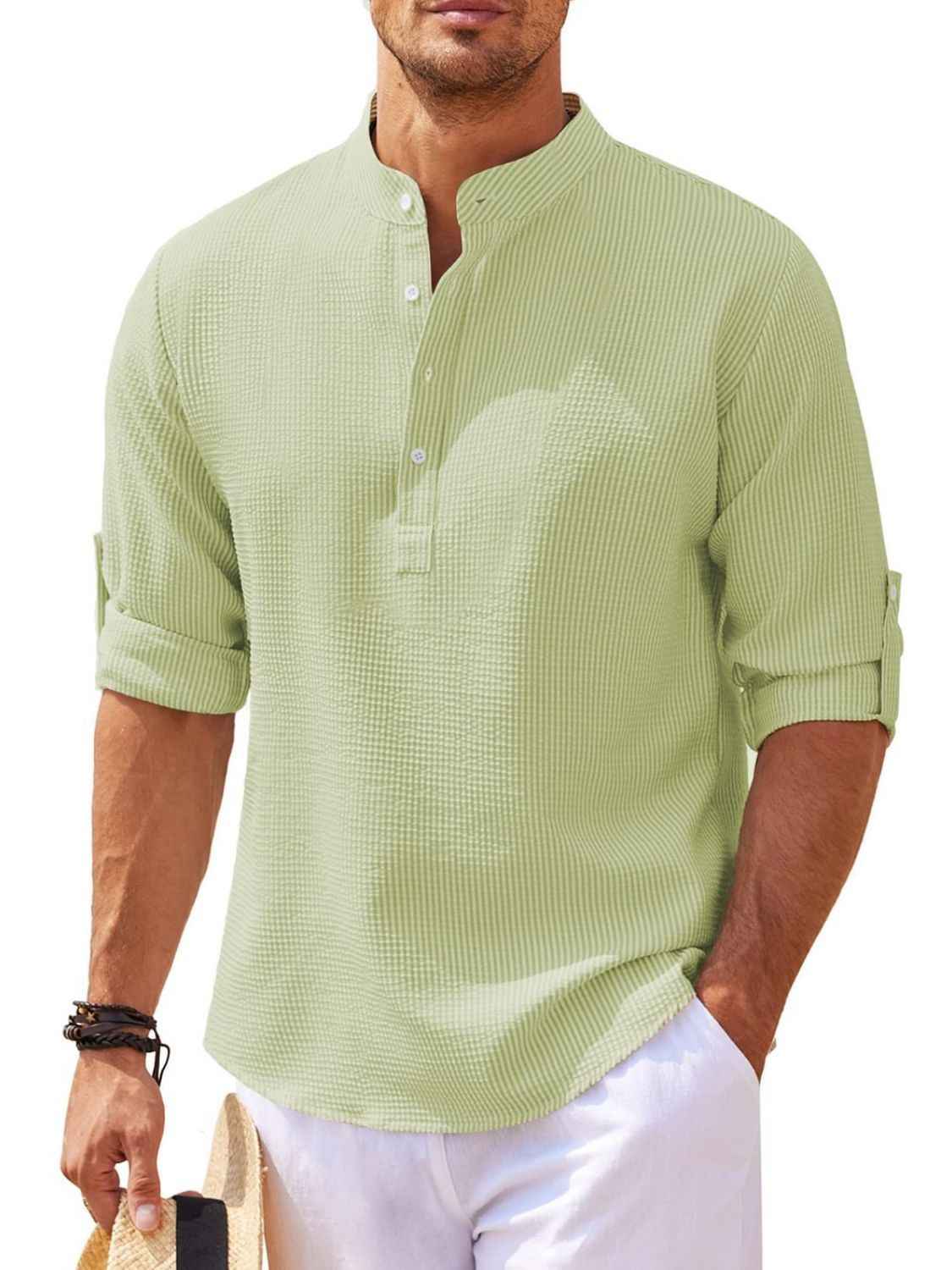 Men's Full Size Half Button Long Sleeve Shirt Plus Size - Damned Threads