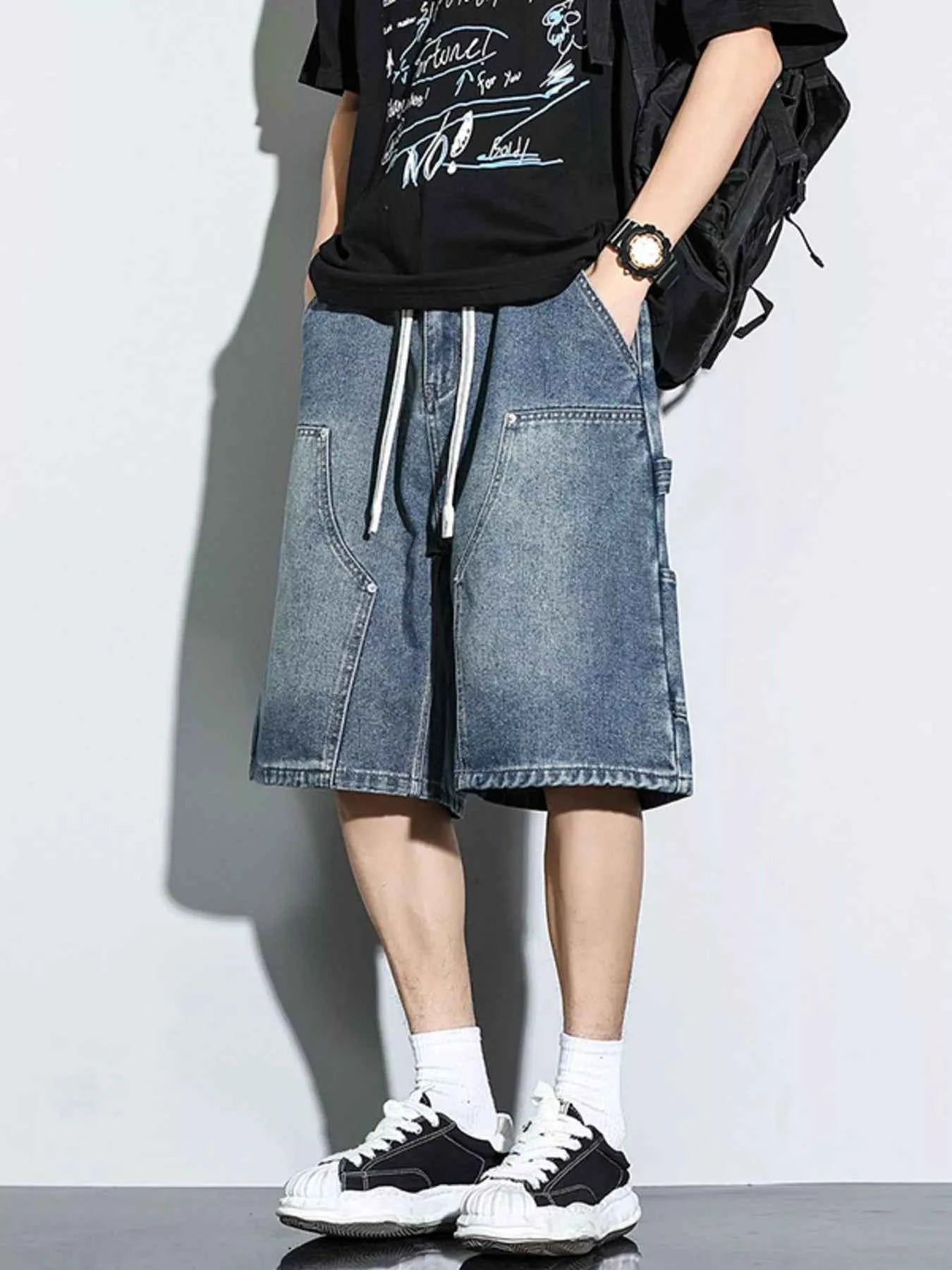 Men's Full Size Drawstring Wide-Leg Denim Shorts Plus Size