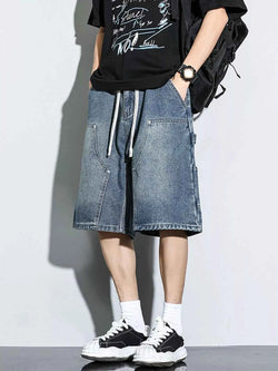 Men's Full Size Drawstring Wide-Leg Denim Shorts Plus Size