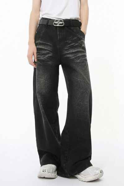 Washed Cat Whiskered Wide Leg Jeans - Damned Threads