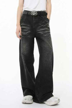 Washed Cat Whiskered Wide Leg Jeans - Damned Threads