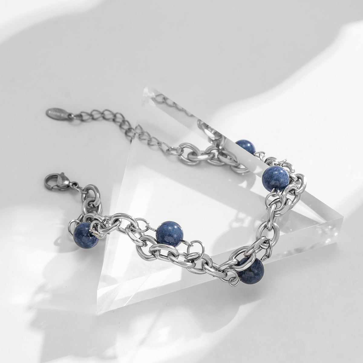 Blue Bead & Chain bracelet - Damned Threads