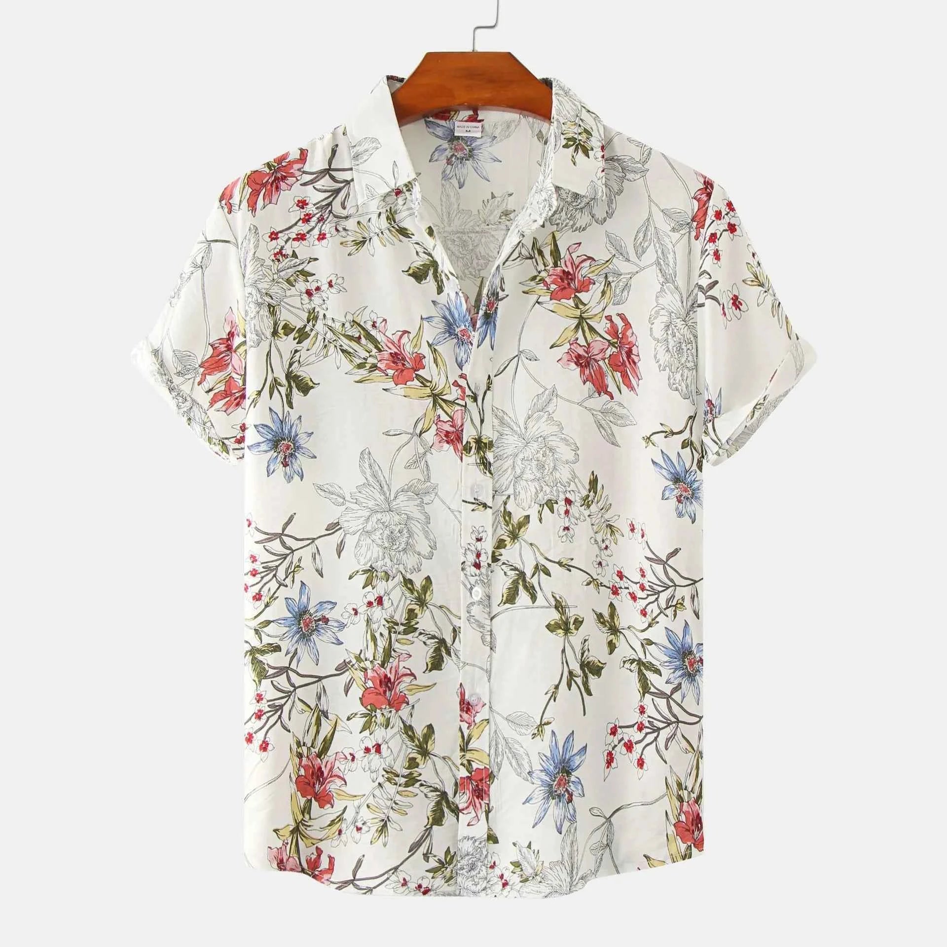 Men's Plus Size Floral Print Short Sleeve Button Down Casual Shirt