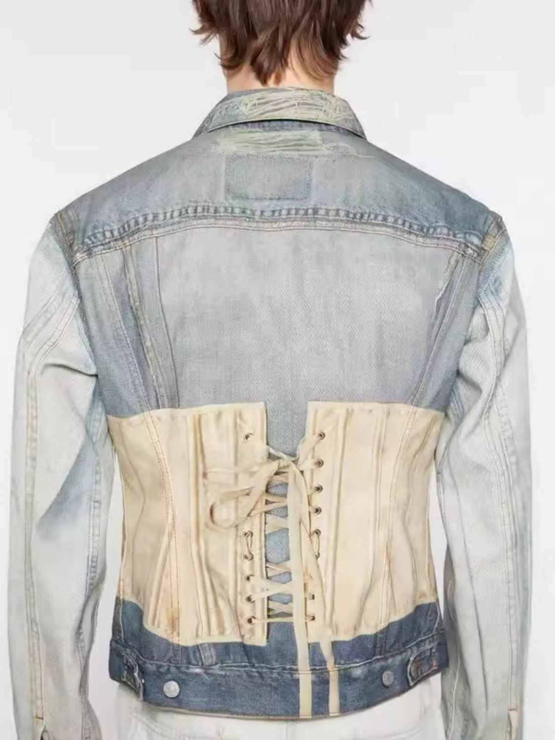 Men's Lace Up Back Button Up Denim Jacket - Damned Threads