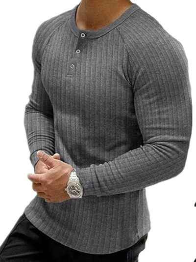 Men's Full Size Ribbed Round Neck Long Sleeve T-Shirt Plus Size - Damned Threads