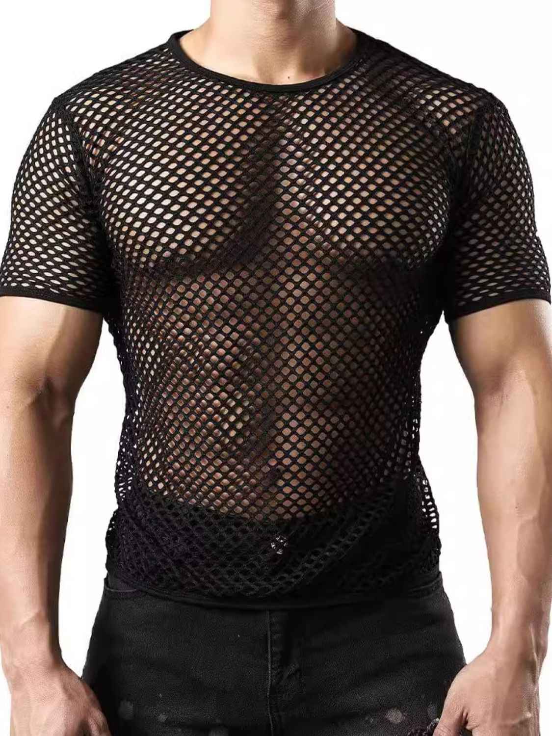 Men's Fishnet Round Neck Short Sleeve Top - Damned Threads