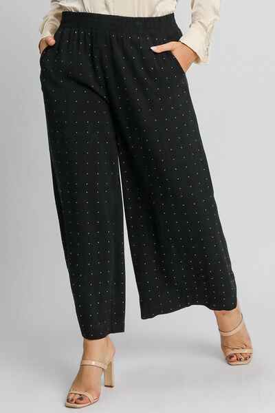 Umgee Full Size High Waisted Embellished Linen Pants Plus Size - Damned Threads