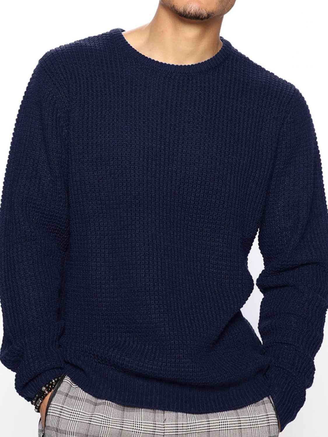 Men's Full Size Round Neck Long Sleeve Sweater Plus Size - Damned Threads
