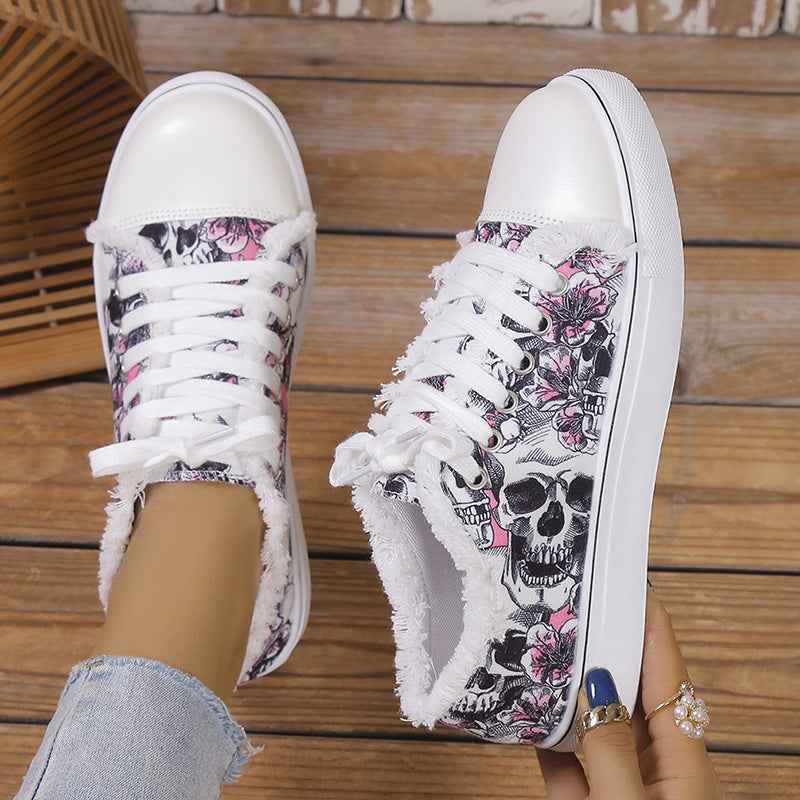 Raw Hem Printed Canvas Sneakers - Damned Threads