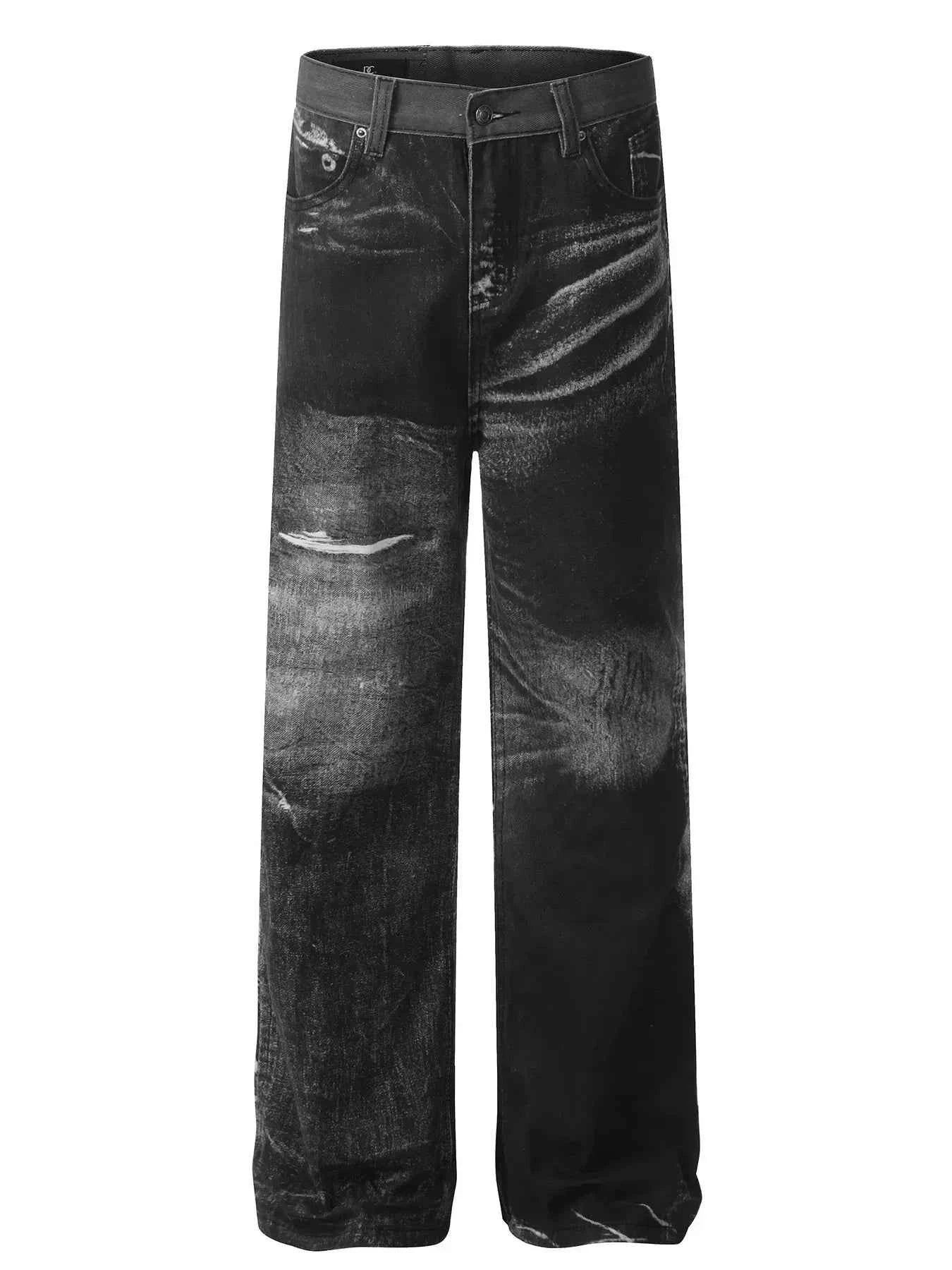 Men's Washed Wide Leg Jeans with Artistic Fade Details