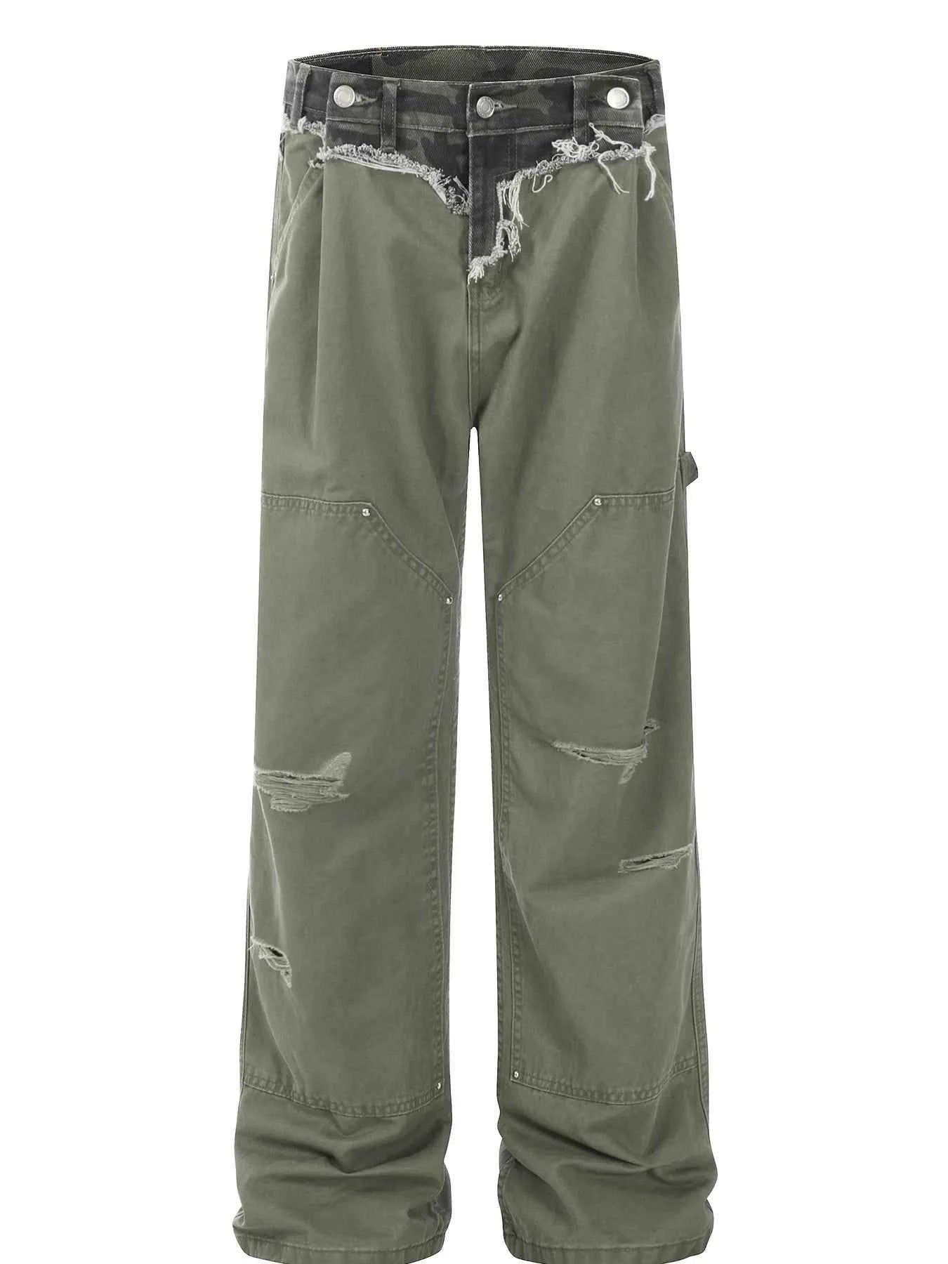 Men's Patchwork Distressed Frayed Hem Pants