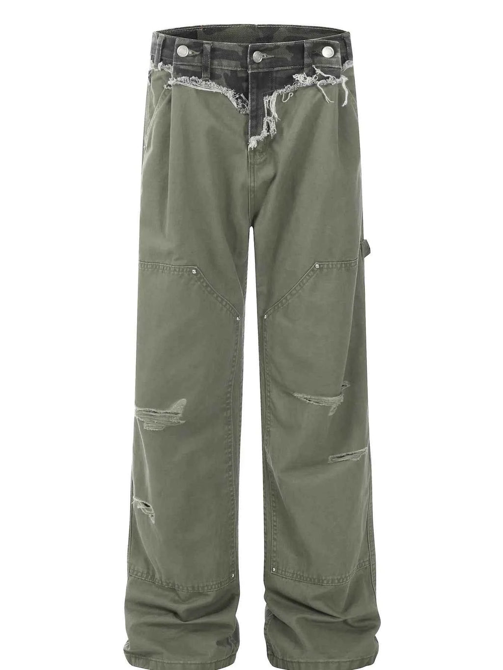 Men's Patchwork Distressed Frayed Hem Pants