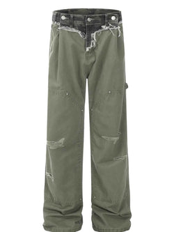 Men's Patchwork Distressed Frayed Hem Pants