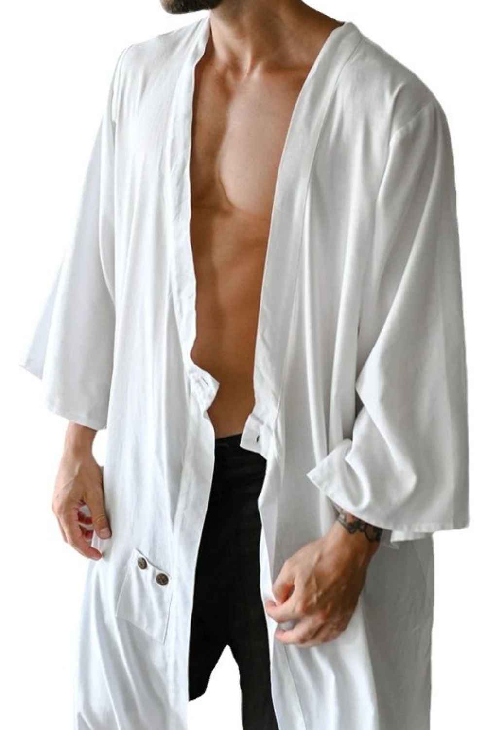 Men's Full Size Button Detail Long Sleeve Cover-Up Plus Size - Damned Threads
