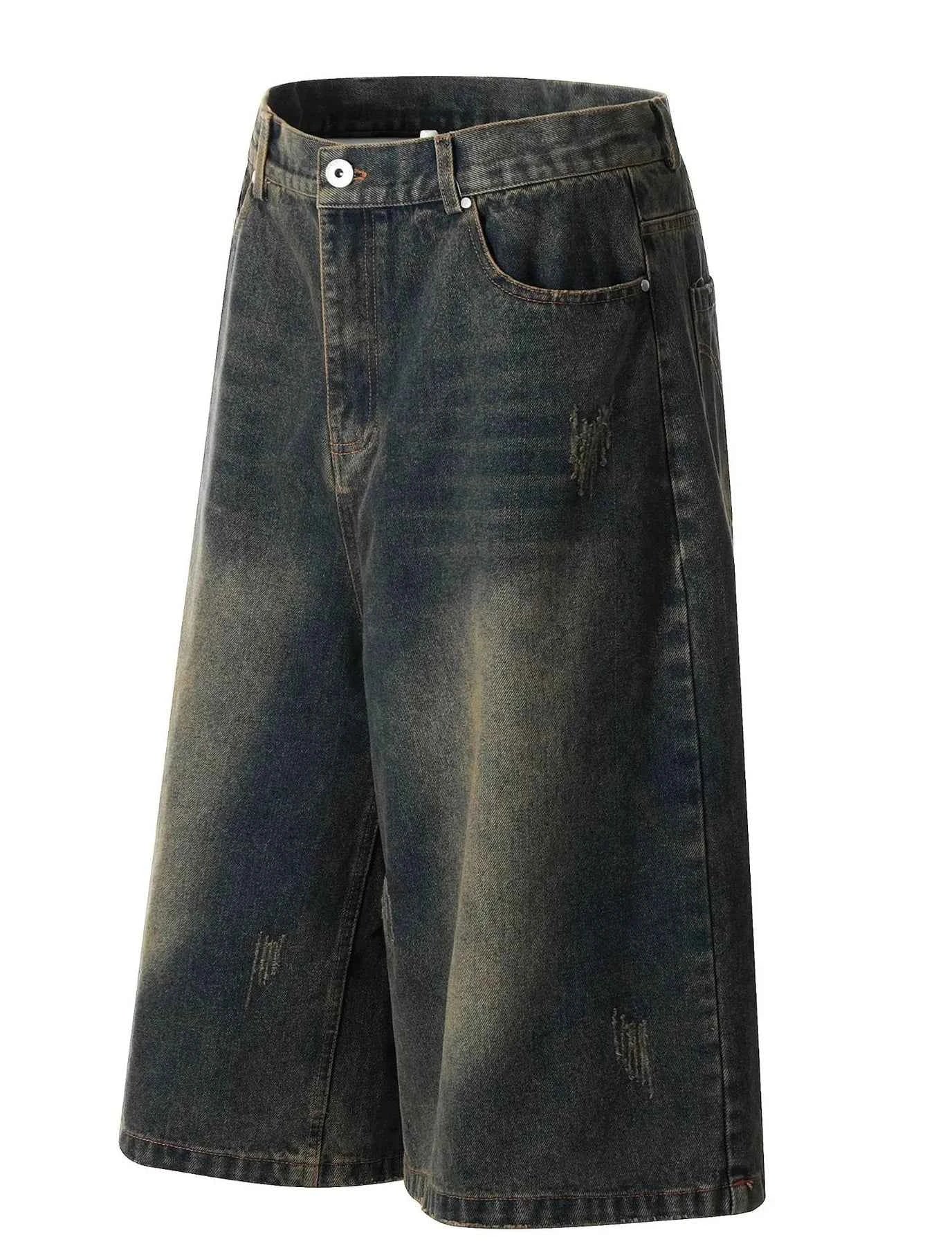 Men's Washed High-Waist Baggy Denim Shorts