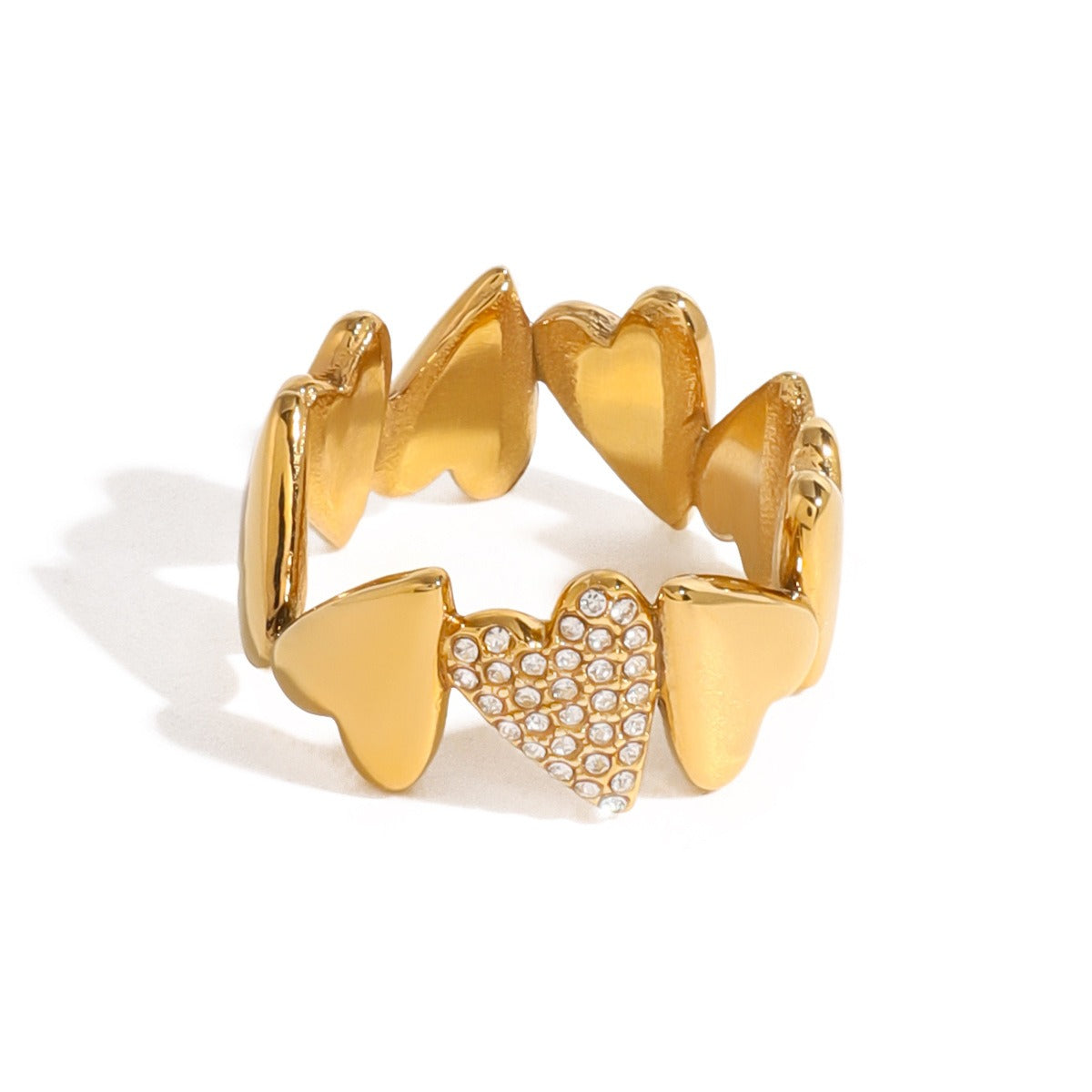 18K Gold & Rhinestone Geometric Heart Ring - Damned Threads