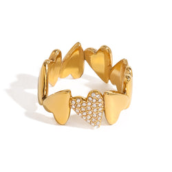 18K Gold & Rhinestone Geometric Heart Ring - Damned Threads