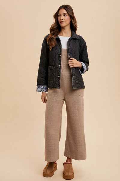 Annie Wear Quilted Printed Lining Snap Down Denim Jacket - Damned Threads