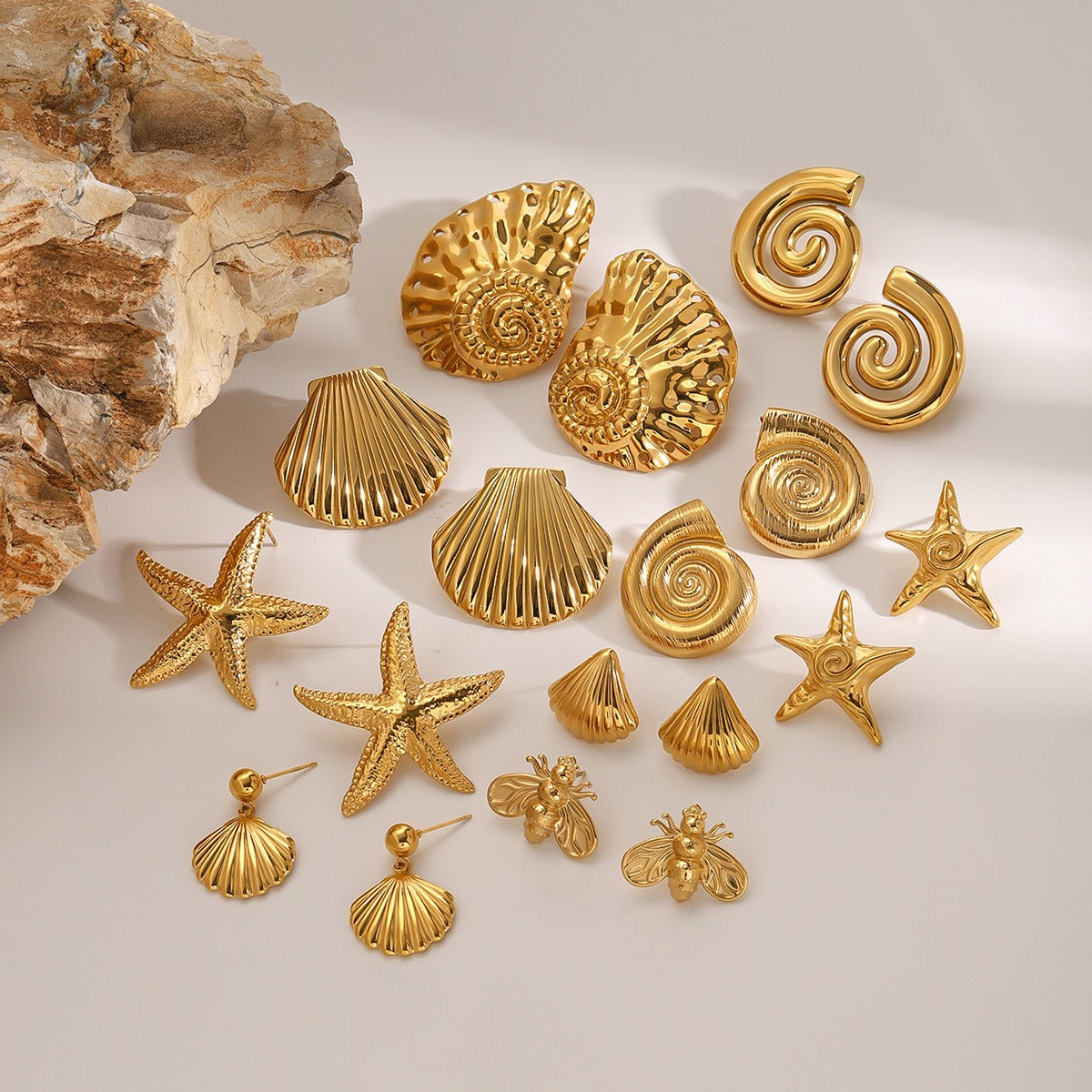 18K Gold-Plated Starfish/Shell/Conch/Bee-Shaped Earrings - Damned Threads