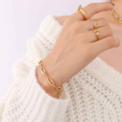18K Gold Geometric Design Luxury Bracelet Necklace Set - Damned Threads