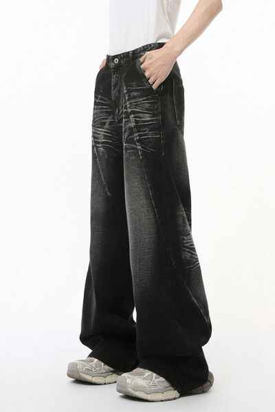 Washed Cat Whisker Straight Leg Jeans - Damned Threads