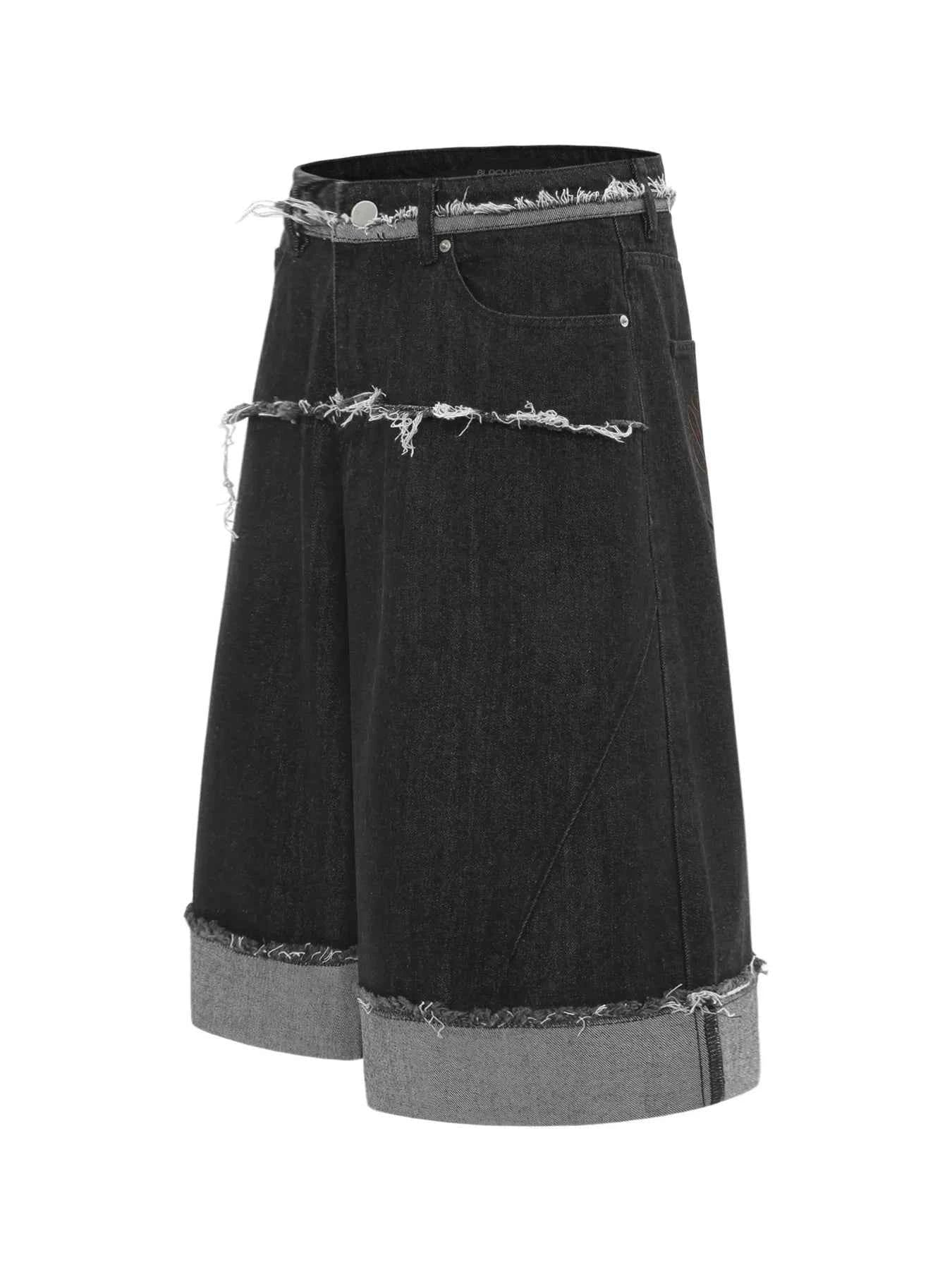 Men's Raw Hem Denim Bermuda Shorts with Contrast Cuffs