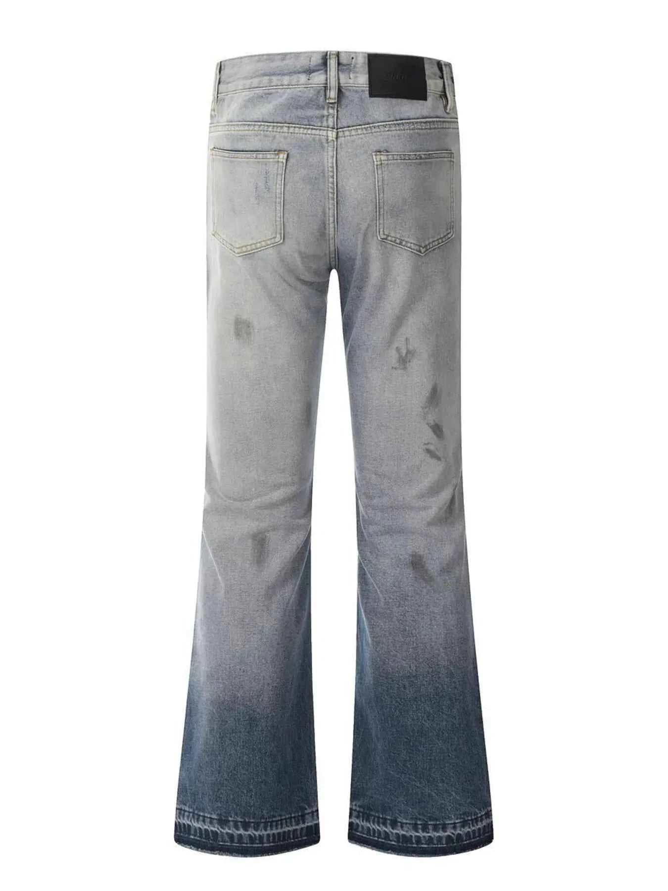 Men's Vintage Washed Gradient Distressed Flare Jeans
