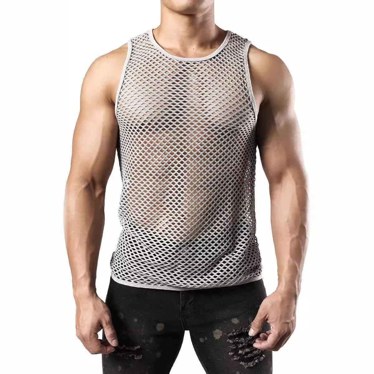 Men's Fishnet Round Neck Tank - Damned Threads