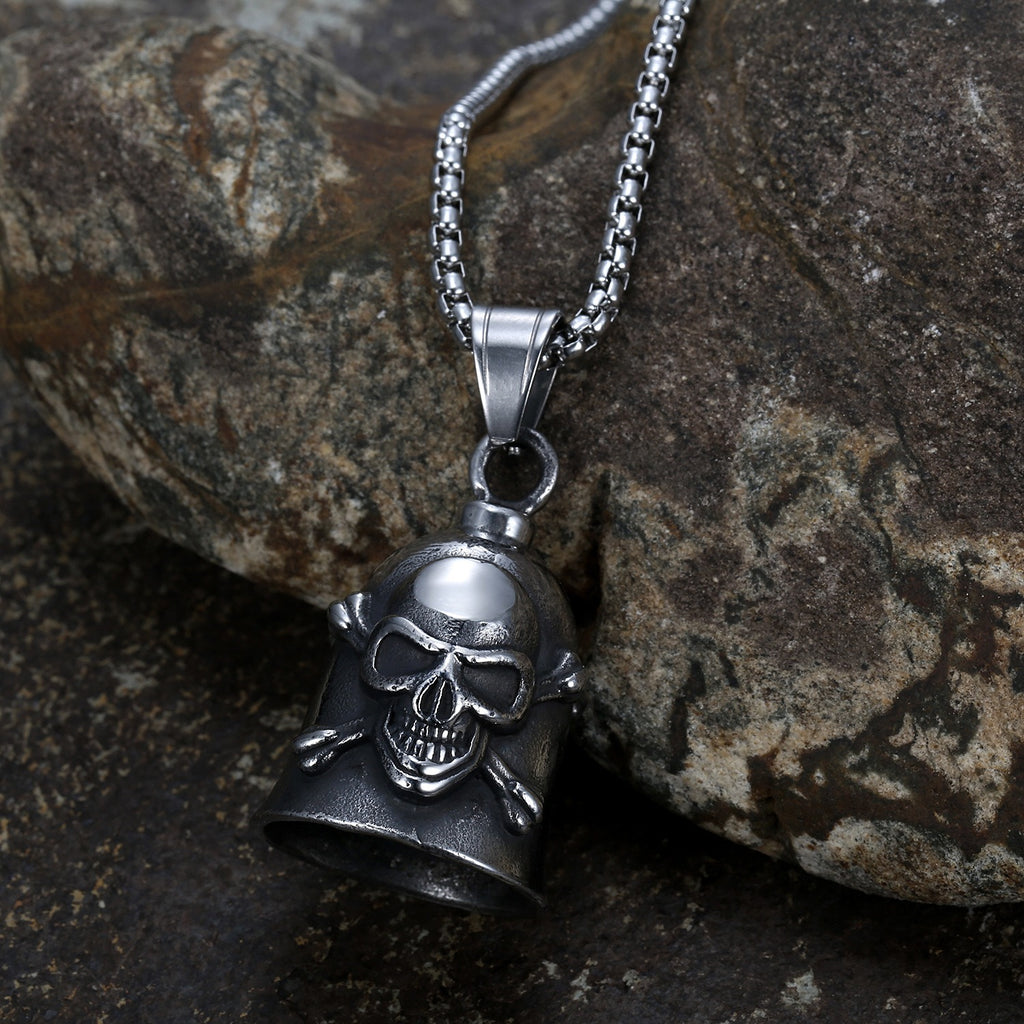 Bell + Skull Pendant Necklace - Damned Threads
