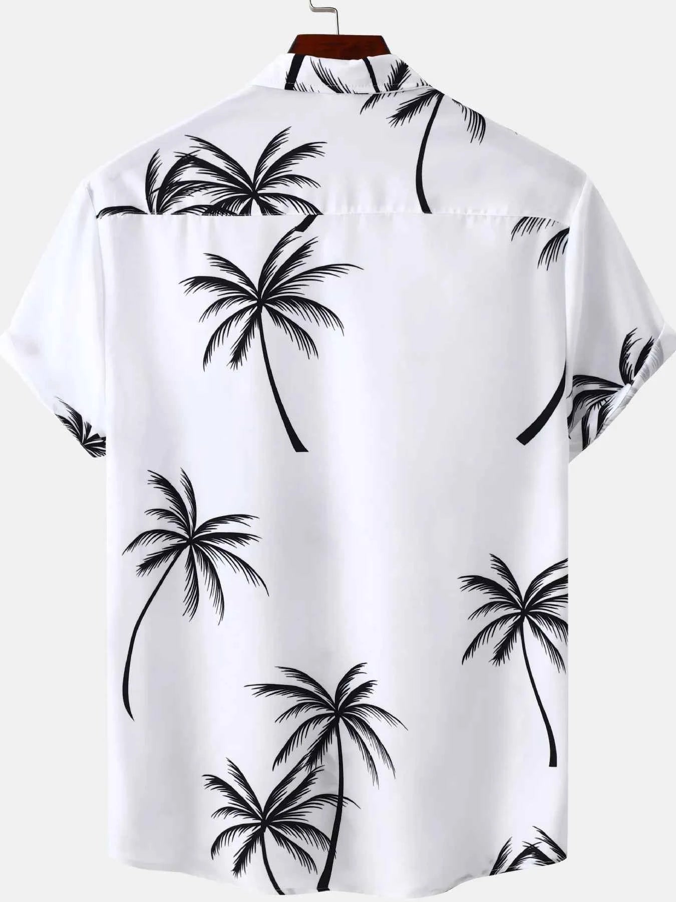 Men's Plus Size Tropical Palm Print Short Sleeve Button Down Shirt