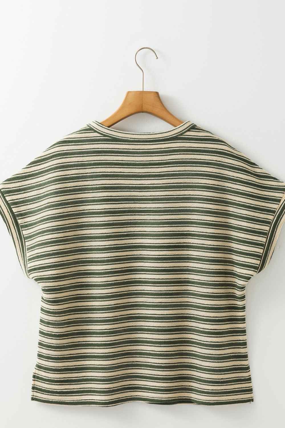 Stripe Textured Side Slit Crew Neck T-Shirt - Damned Threads