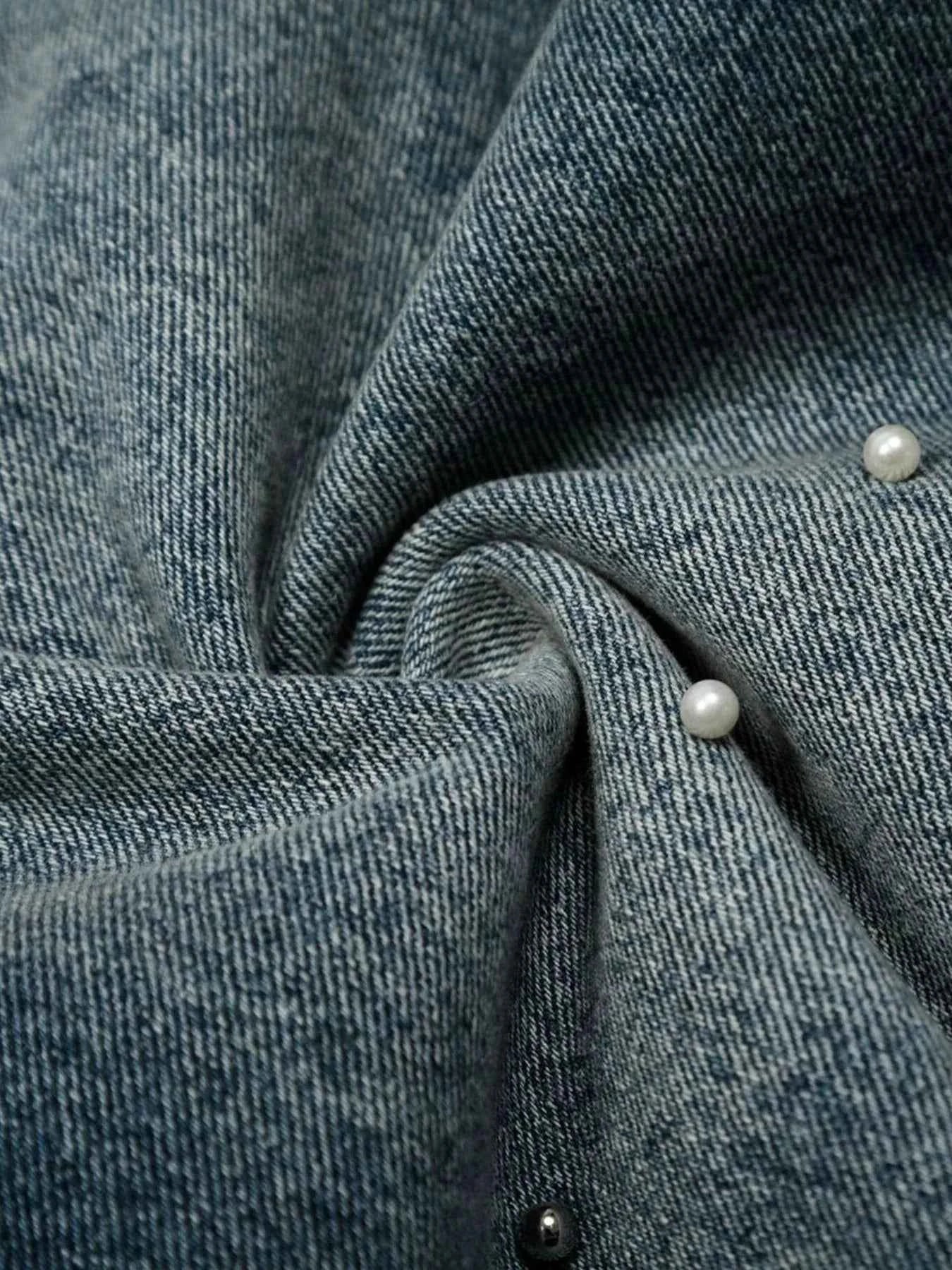 Men's Pearl Embellished Wide Leg Denim Shorts