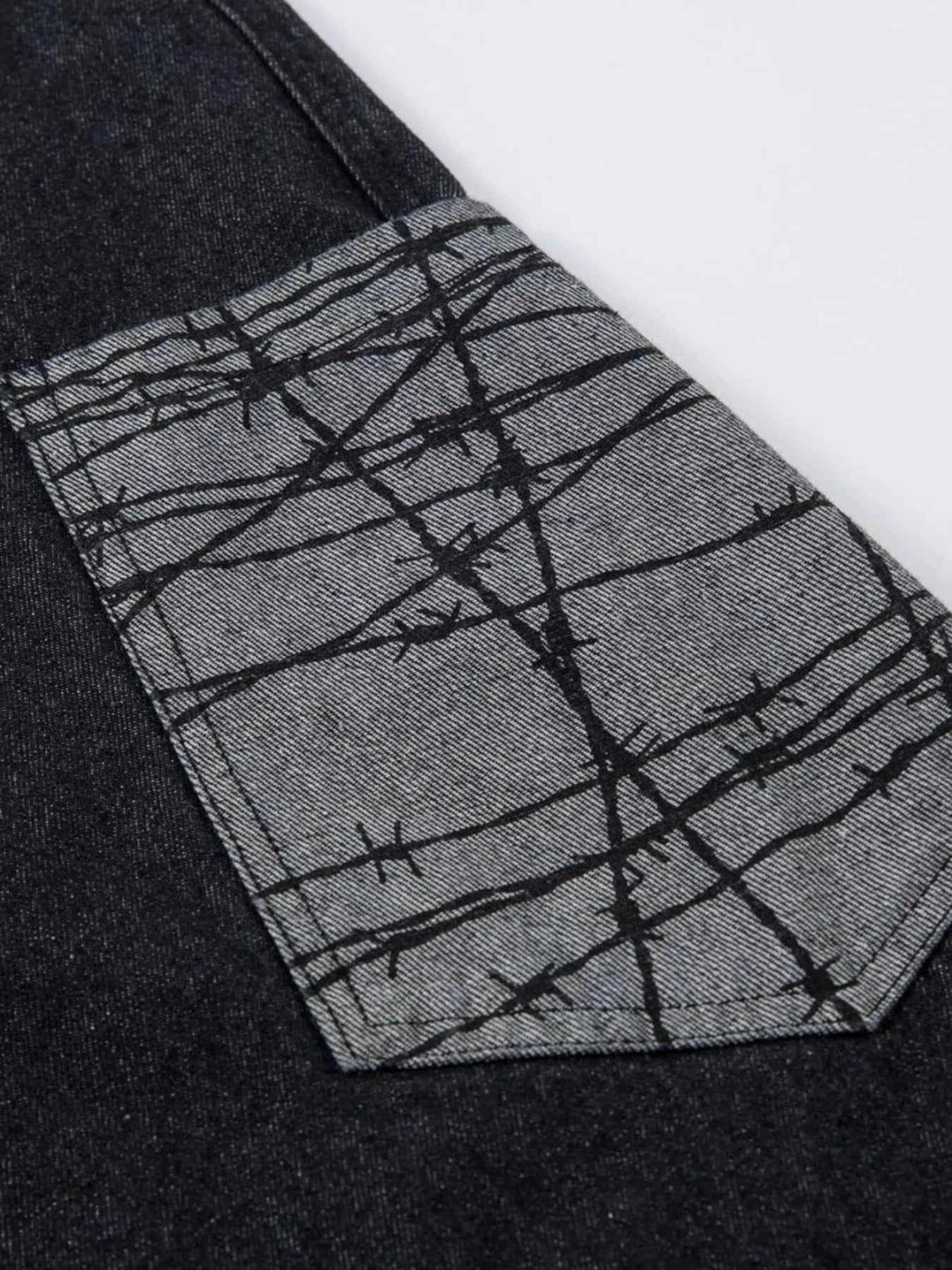 Men's Wide Leg Cargo Jeans with Contrast Panels