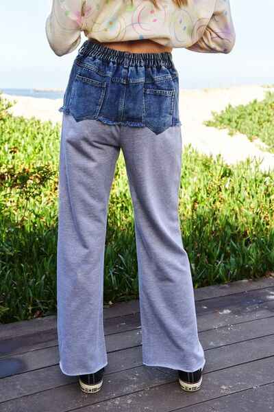 Davi & Dani Raw Hem Denim Patchwork Wide Leg Pants - Damned Threads