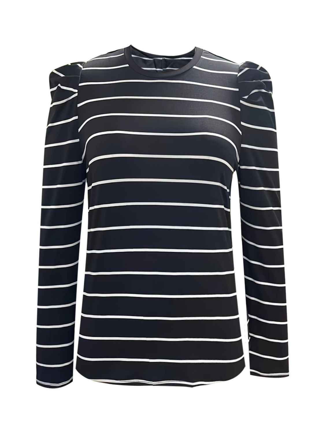Full Size Striped Round Neck Puff Sleeve T-Shirt - Damned Threads
