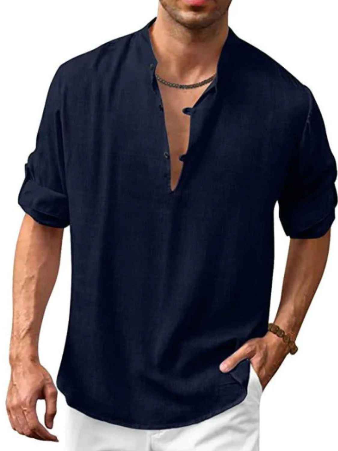 Men's Full Size Half Button Long Sleeve Shirt Plus Size - Damned Threads
