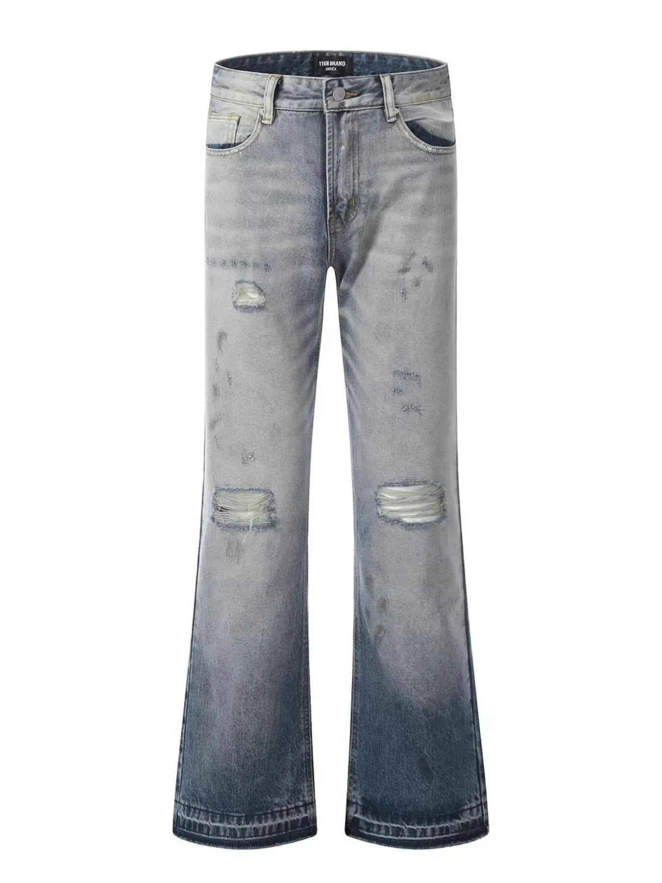 Men's Vintage Washed Gradient Distressed Flare Jeans
