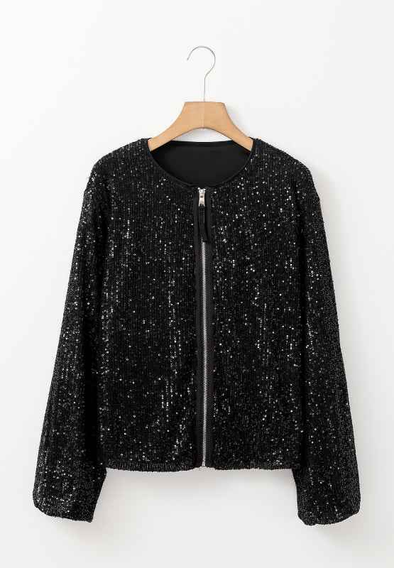 Sequin Zip Up Long Sleeve Jacket - Damned Threads