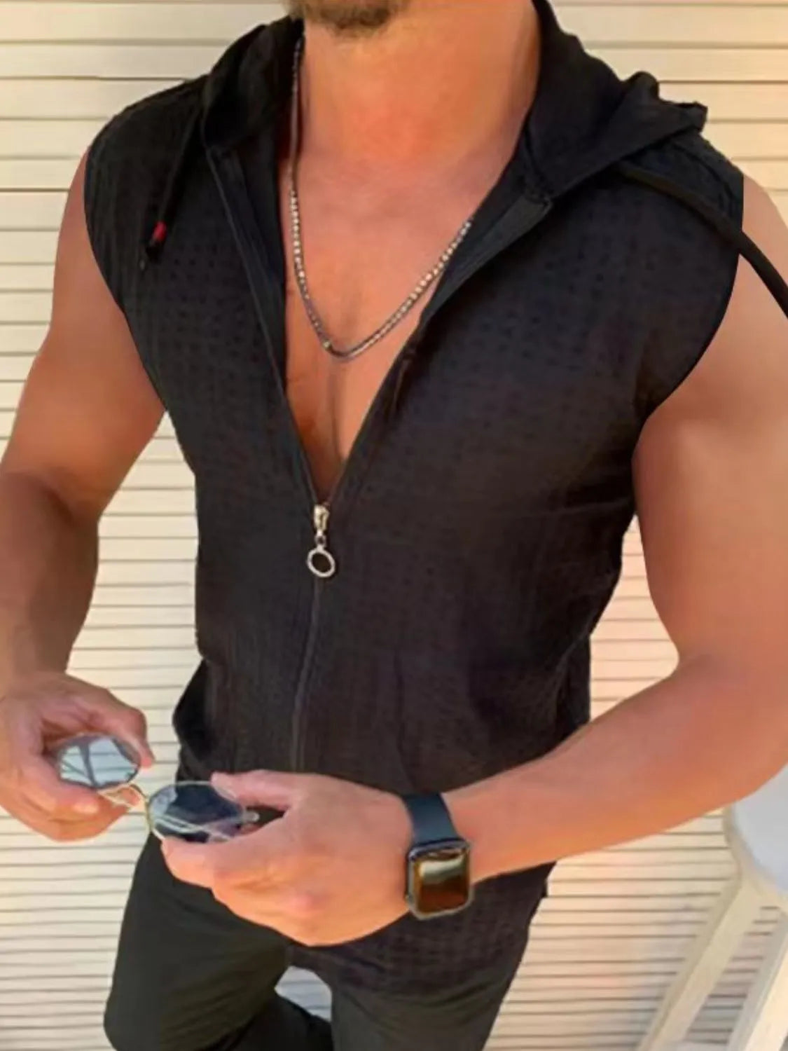 Men's  Zip Up Sleeveless Hooded Top - Damned Threads
