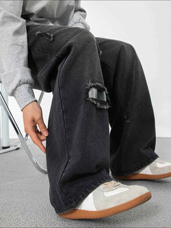 Men's Plus Size Distressed Wide Leg Jeans